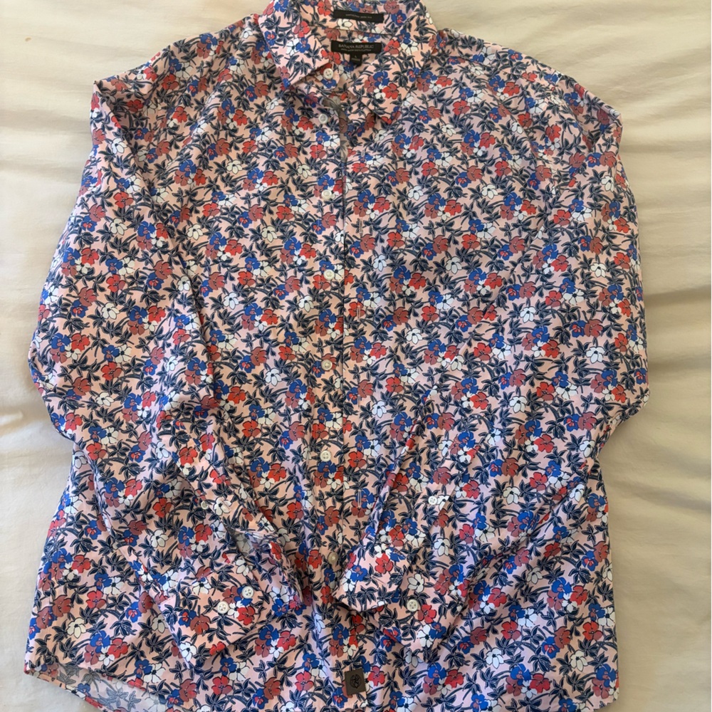 Banana Republic Untucked Slim Fit Floral Button Down Shirt Large